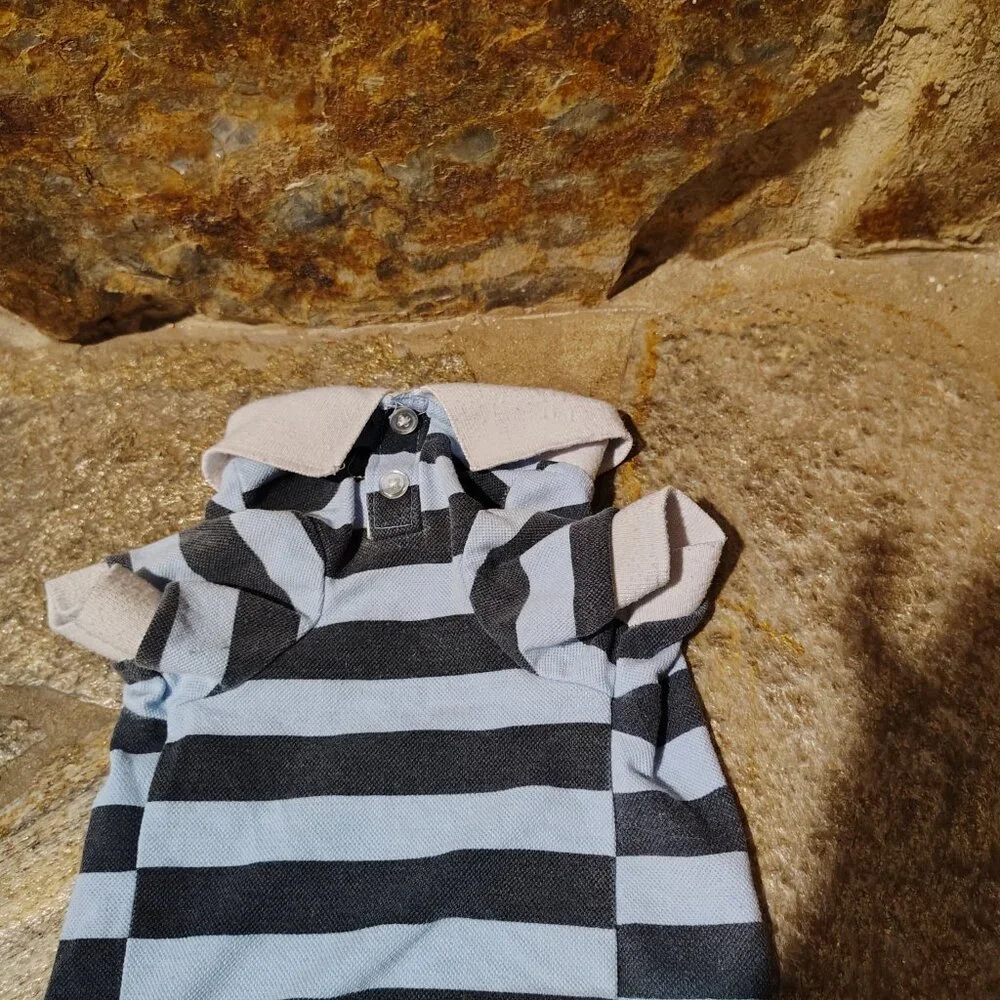 Top Paw Dogs Striped Polo Shirt Size Medium Blue White Cotton